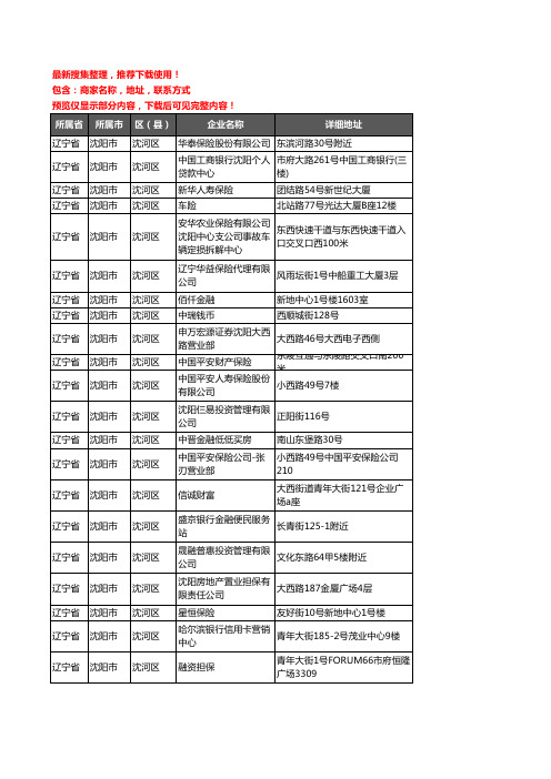 新版辽宁省沈阳市沈河区保险企业公司商家户名录单联系方式地址大全352家