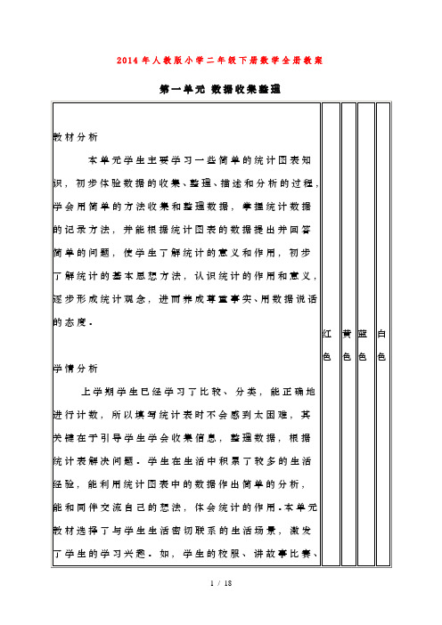 2014年人教版小学二年级下册数学全册教案