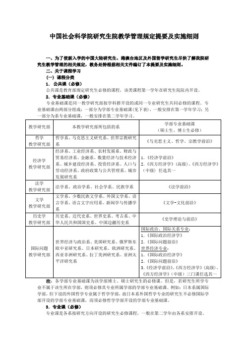 中国社会科学院研究生院教学管理规定提要及实施细则