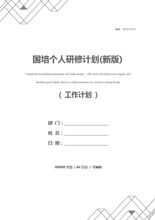 国培个人研修计划(新版)