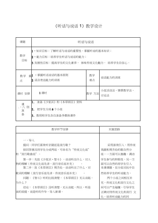 《听话与说话1》教学设计