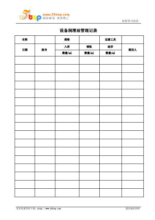 设备润滑油管理记录表