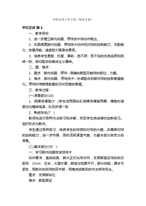 学校足球工作计划（精选5篇）