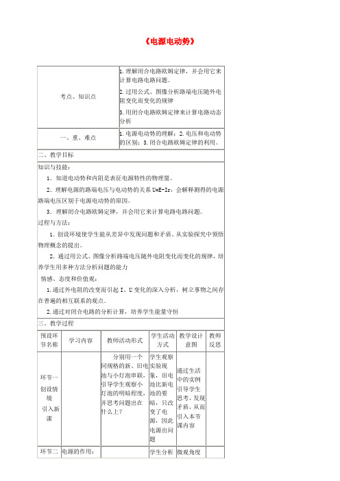 高中物理2.4电源的电动势和内阻闭合电路欧姆定律教学设计教科版选修3_1