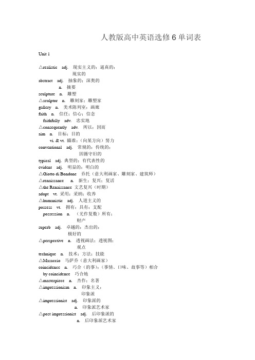 人教版高中英语选修6单词表