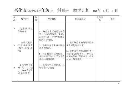 六年级下册写字教学计划