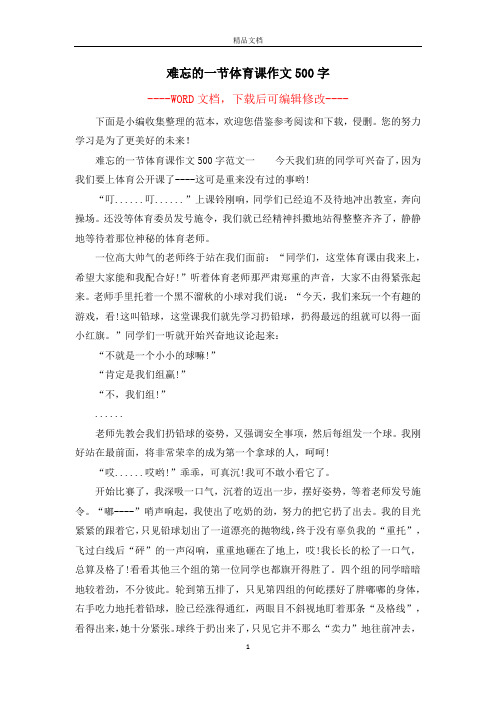 难忘的一节体育课作文500字