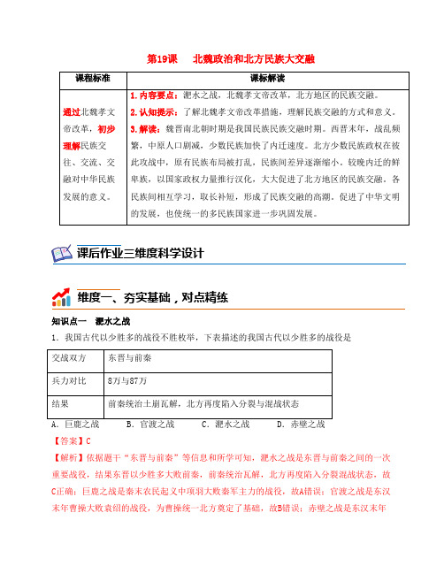 “双减”目标下的三维设计作业：北魏政治和北方民族大交融(解析版)