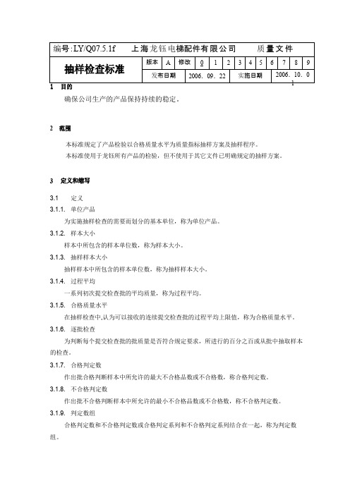 质量抽样检查标准