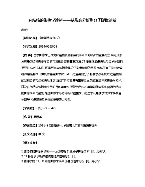 肺结核的影像学诊断——从形态分析到分子影像诊断