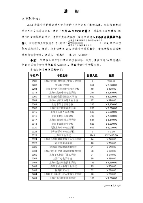 2012年毕业生领照通知