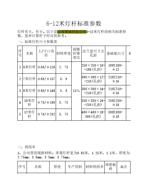 6-12米灯杆标准参数与11～12米灯杆基础计算书