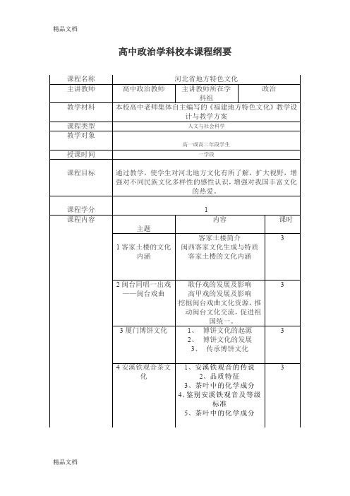 最新高中政治学科校本课程纲要