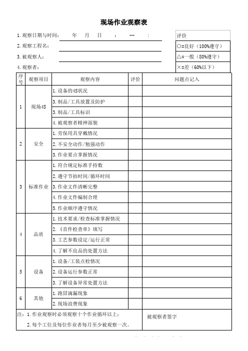 现场作业观察记录表