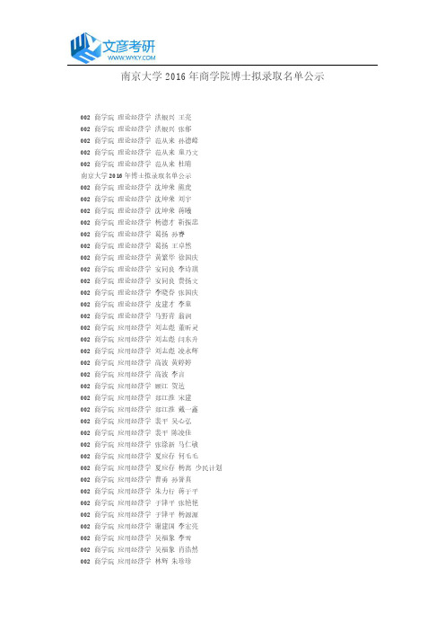 南京大学2016年商学院博士拟录取名单公示