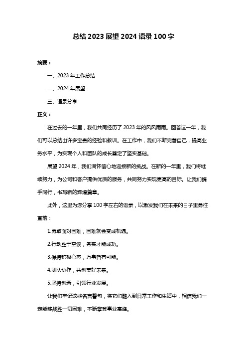 总结2023展望2024语录100字