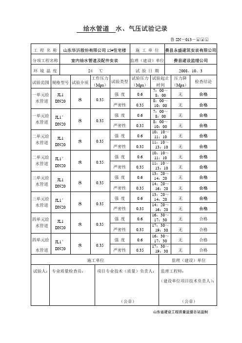 鲁SN-013水、气压试验记录