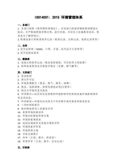 ISO14001~2015 环境管理体系审核需准备的资料清单