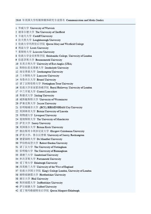 2010 年英国大学传媒和媒体研究专业排名