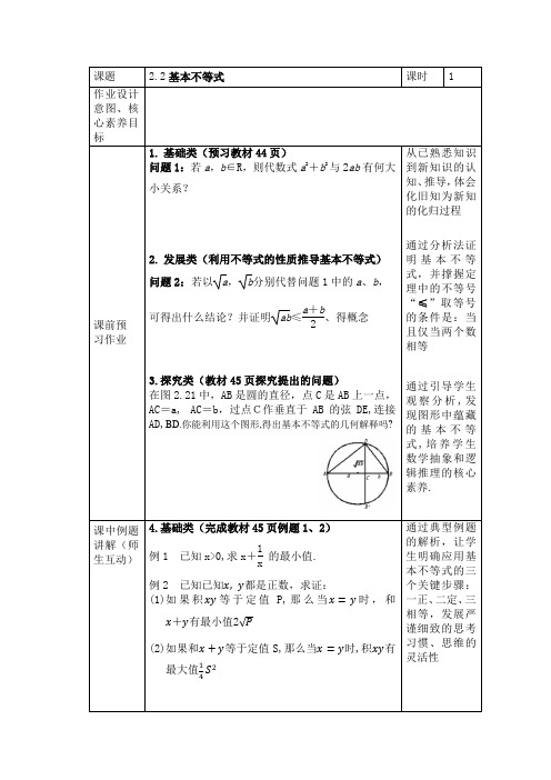 基本不等式作业设计-高一上学期数学人教A版