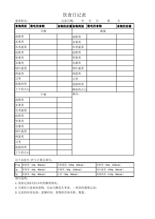 饮食日记表