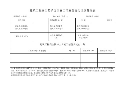 建筑工程安全防护文明施工措施费支付计划备案表