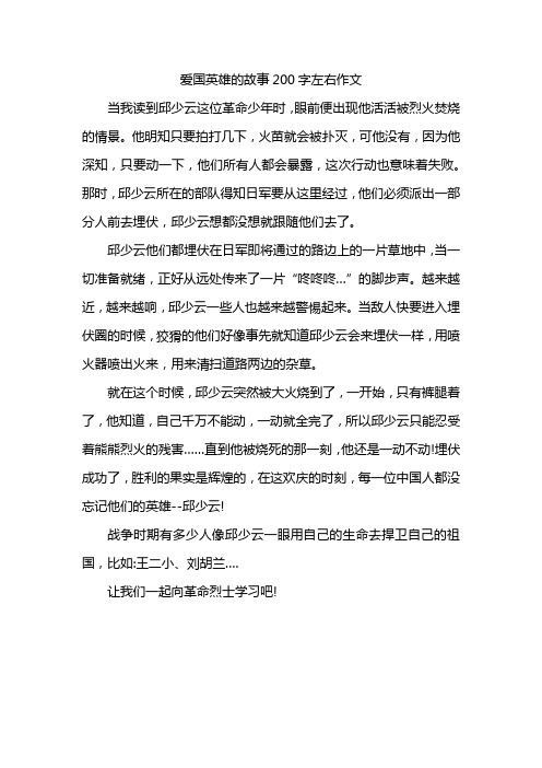 爱国英雄的故事200字左右作文