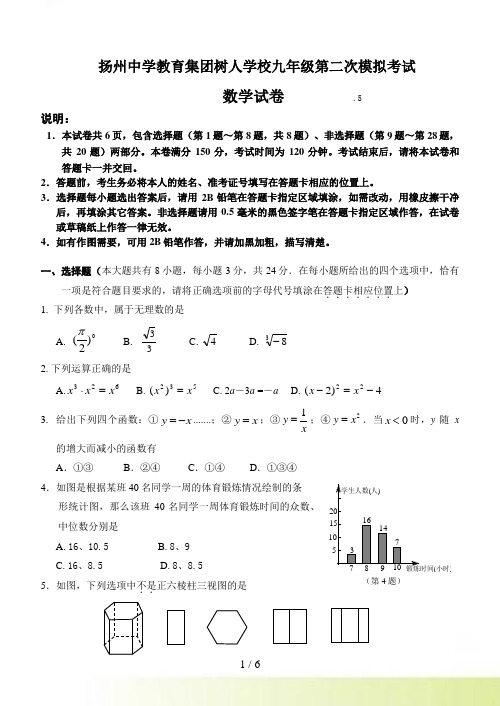 扬州中学教育集团树人学校九年级数学第二次模拟试卷