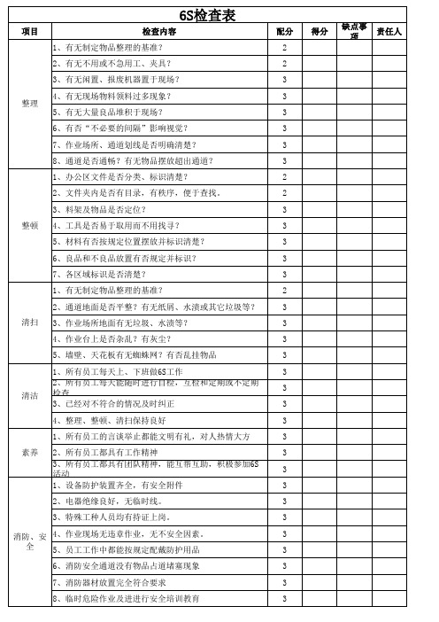 6S检查表