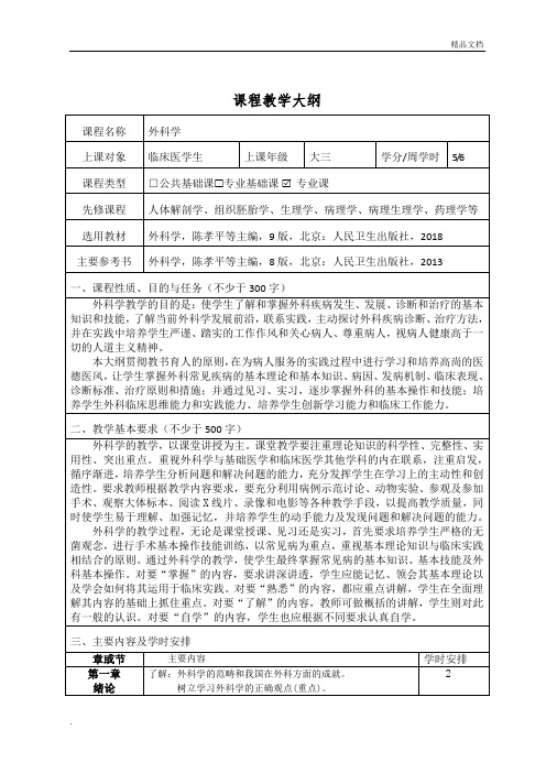 第九版 外科学 教学大纲