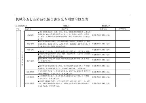 业防范机械伤害安全专项整治检查表