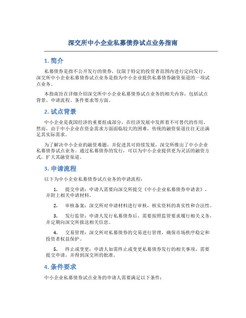 深交所中小企业私募债券试点业务指南