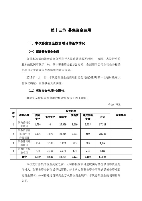 普慧投资：募集资金运用(募投底稿)
