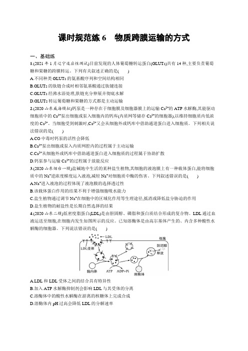 2022年(新教材)新高考生物一轮复习练习：课时规范练6 物质跨膜运输的方式