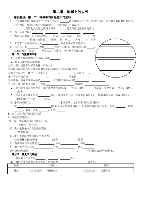 高中地理人教版必修一第二章地球上的大气复习