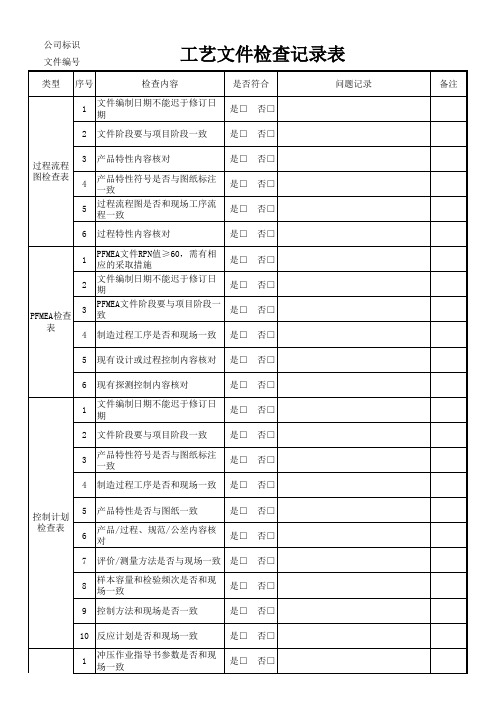 工艺文件检查记录表