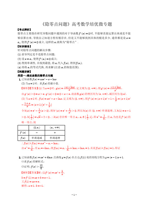 《隐零点问题》高考数学培优微专题