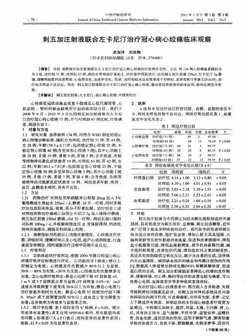 刺五加注射液联合左卡尼汀治疗冠心病心绞痛临床观察