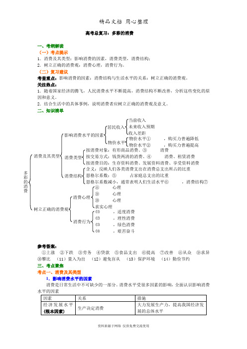 人教版高中政治高考总复习知识讲解多彩的消费