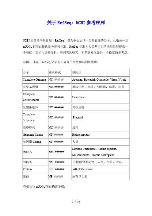 RefSeq：NCBI参考序列