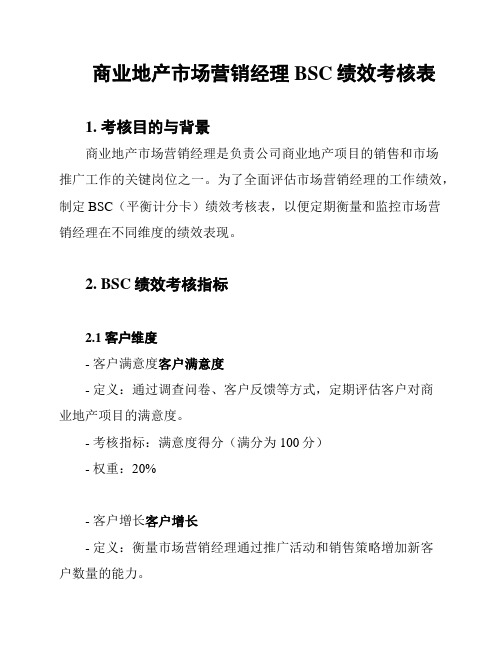 商业地产市场营销经理BSC绩效考核表