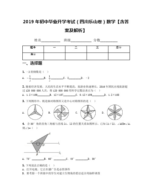 2019年初中毕业升学考试(四川乐山卷)数学【含答案及解析】