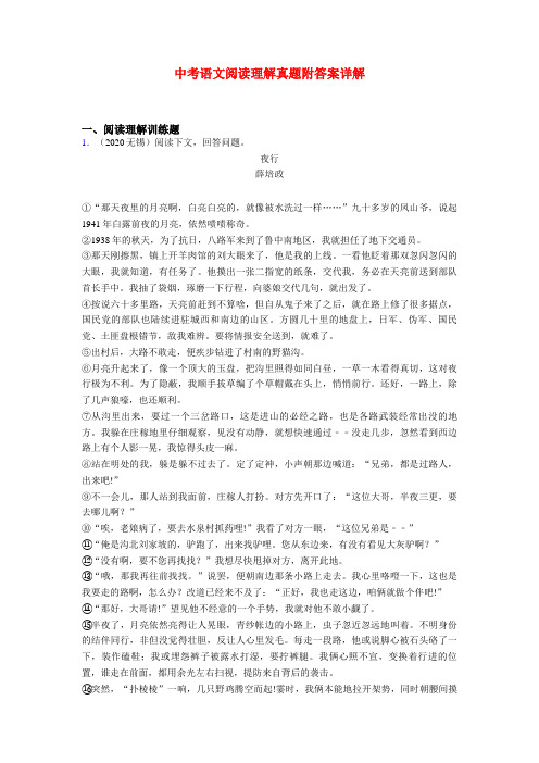 精选-中考现代文阅读真题有答案共20篇