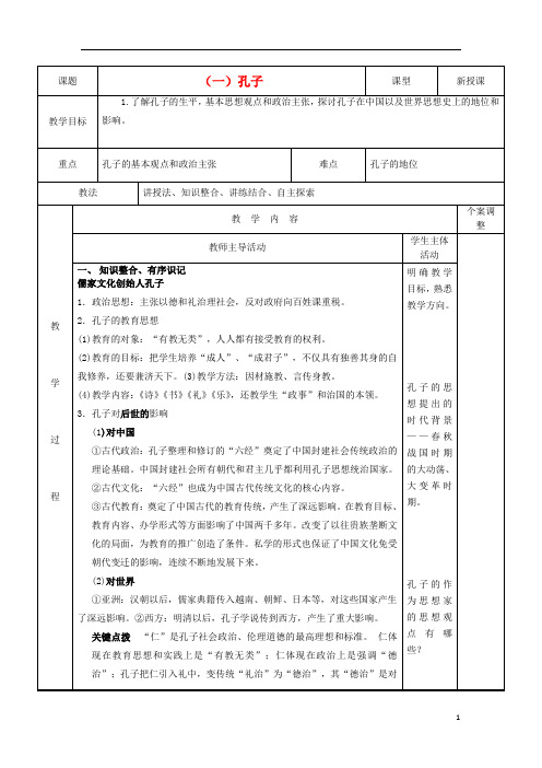 2015_2016学年高中历史2.1儒家文化创始人孔子教案新人教版选修4