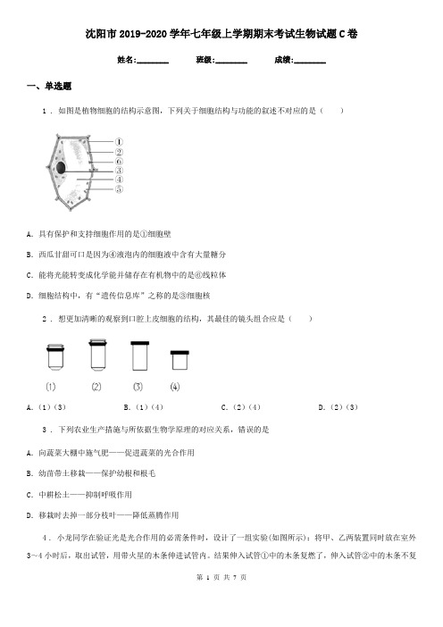 沈阳市2019-2020学年七年级上学期期末考试生物试题C卷