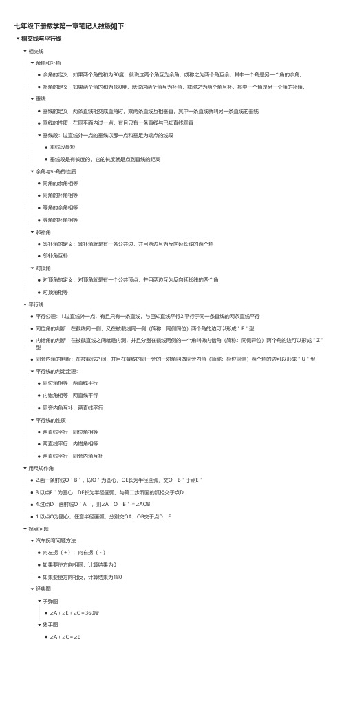 七年级下册数学第一章笔记人教版