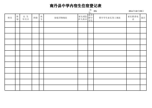 2011年秋季学期内宿生住宿登记表