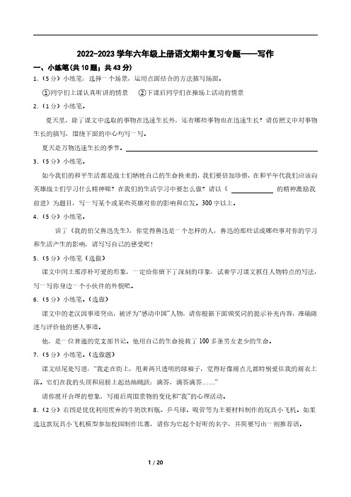 2022-2023学年六年级上册语文期中复习专题——写作