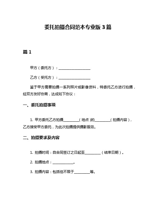 委托拍摄合同范本专业版3篇