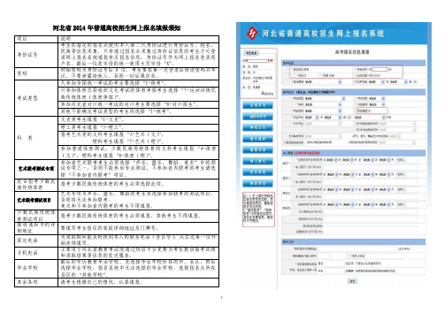 2014年河北省普通高校招生考生报名登记表（样表）